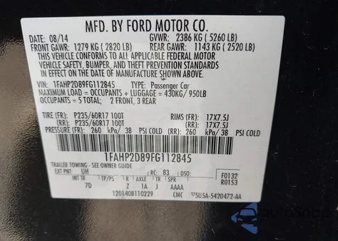 2015 Ford Taurus Se z USA, uszkodzony, nr VIN 1FAHP2D89FG112845